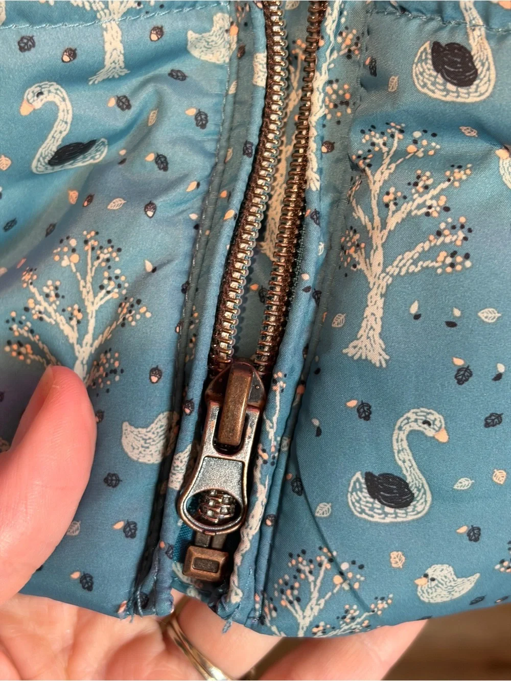 Copper Key Girls Sherpa Lined Hooded Puffer Vest Blue Swan Winter print cottage